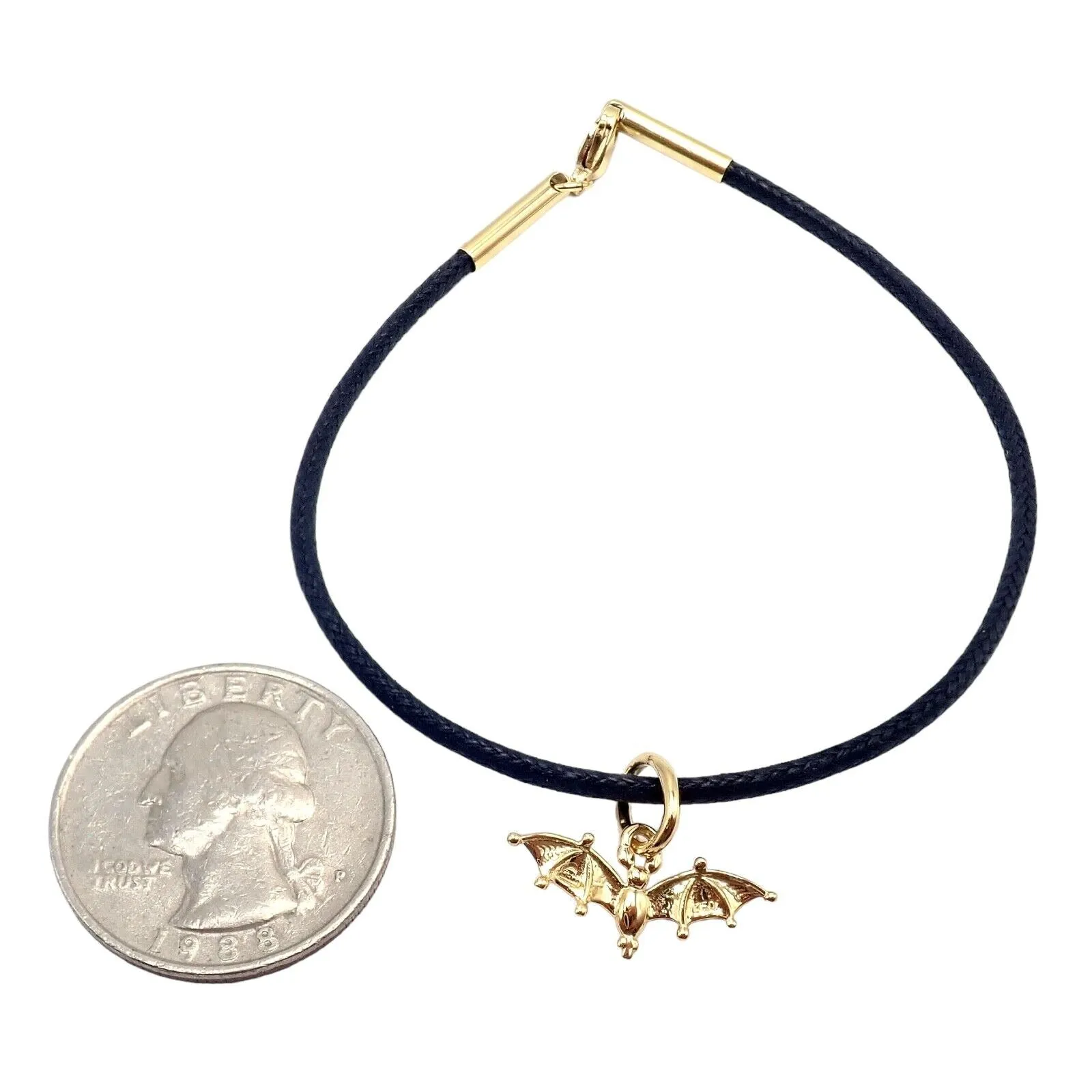 Temple St Clair 18k Gold Bat Charm Cord Bracelet