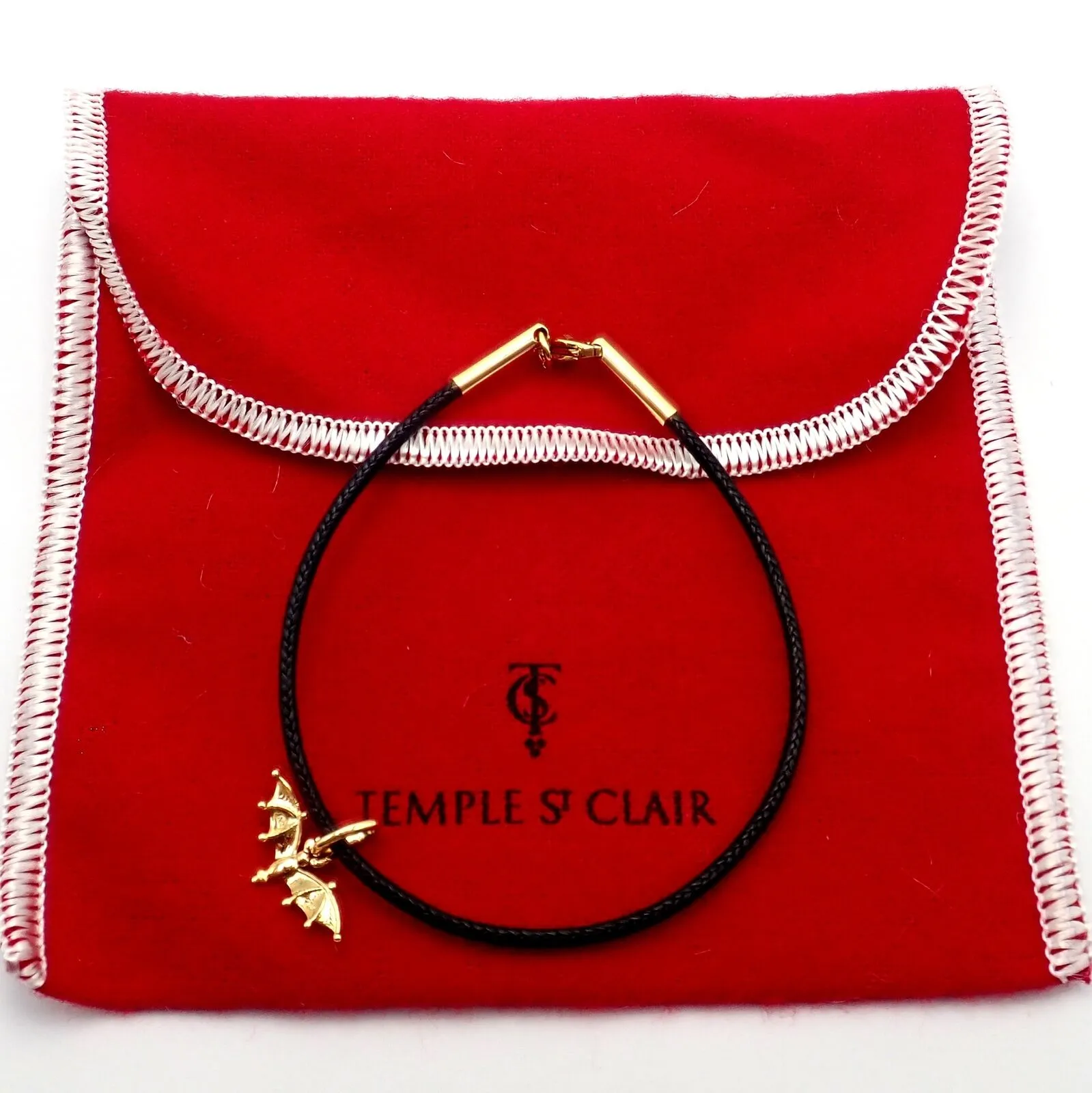 Temple St Clair 18k Gold Bat Charm Cord Bracelet