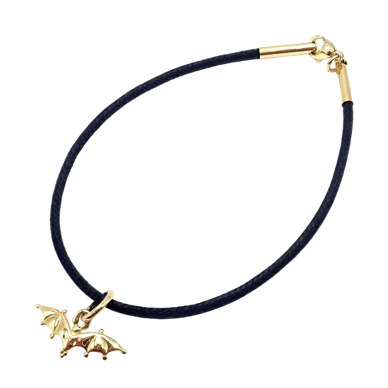 Temple St Clair 18k Gold Bat Charm Cord Bracelet