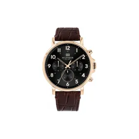 Tommy Hilfiger Men's Daniel Black Face Brown Leather Watch Model 1710379
