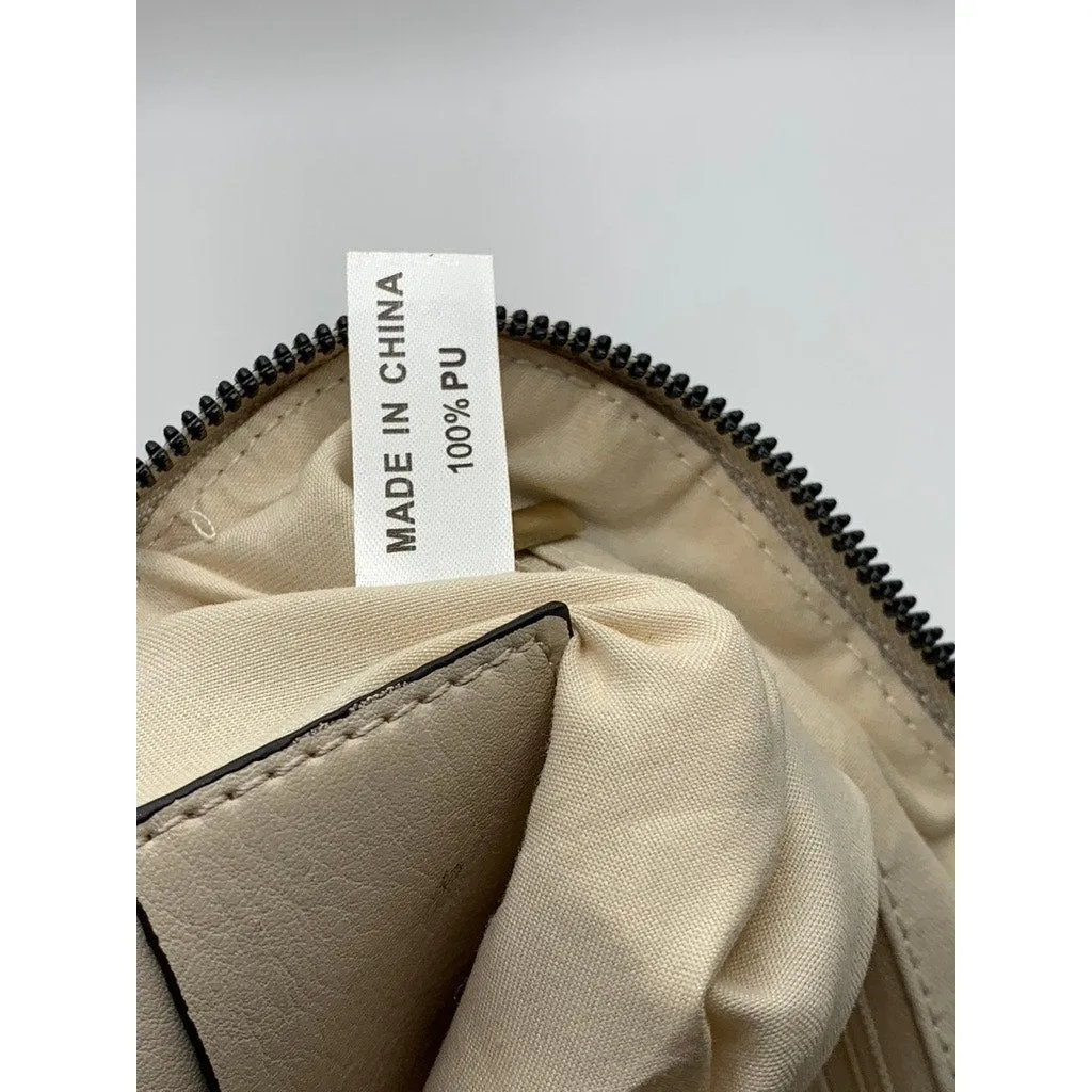 UNBRANDED Women's Beige Faux-Leather Embroidered Geo Center Stripe Wrist Bag