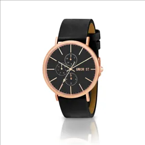 Union Street, Cullum Collection RGP, 50m, Black dial, Black Leather strap