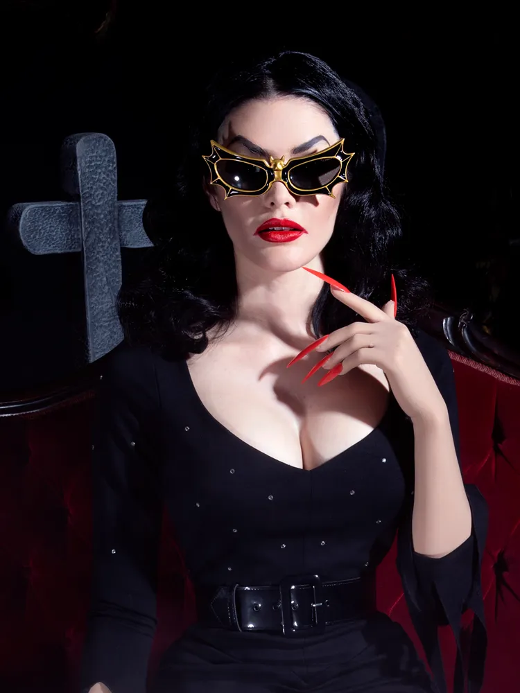 Vampira® Bat Glasses in Gold/Black by La Femme en Noir