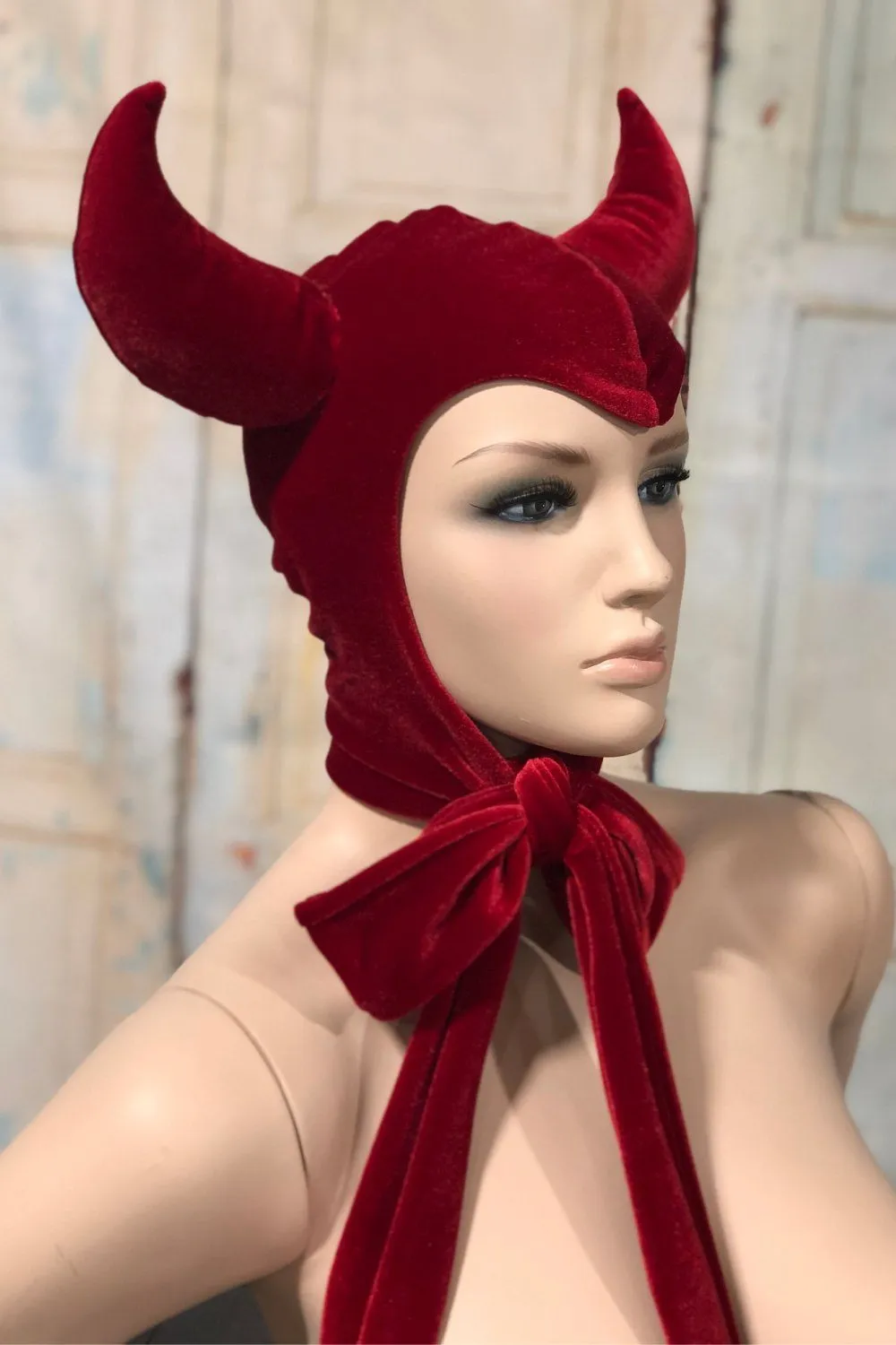 Vintage Style Red Velvet Devil Bonnet