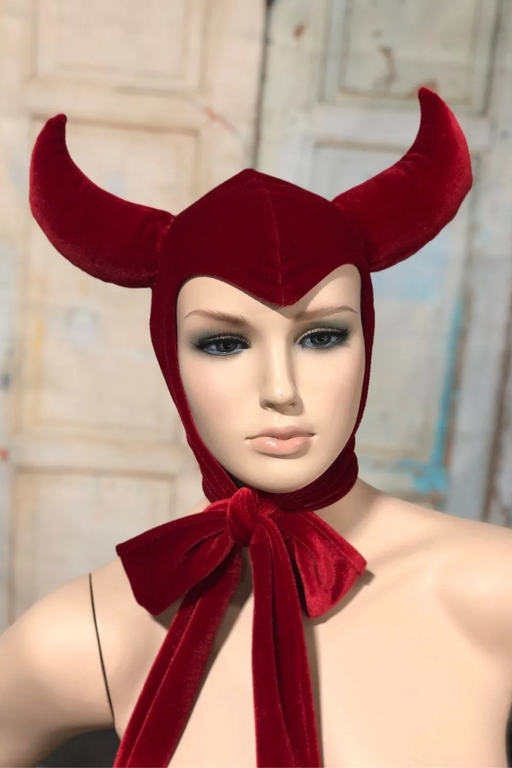 Vintage Style Red Velvet Devil Bonnet