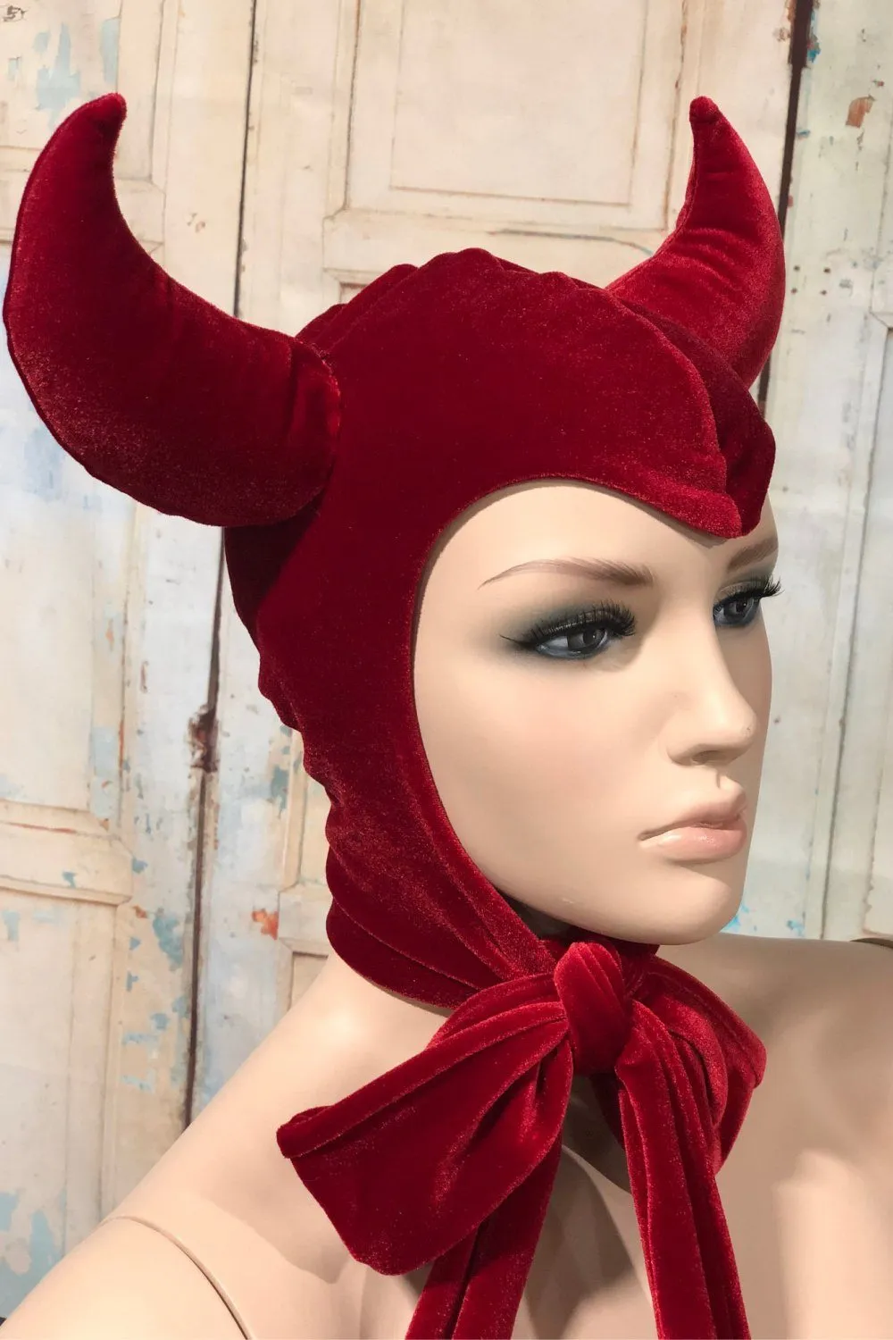 Vintage Style Red Velvet Devil Bonnet