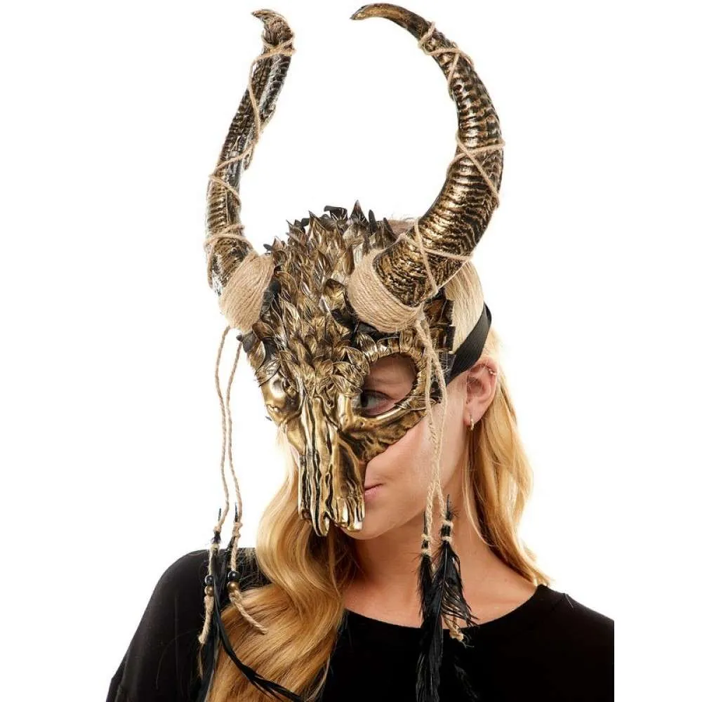 Voodoo creature skull Mask headpiece with horns