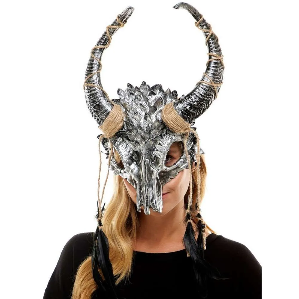 Voodoo creature skull Mask headpiece with horns