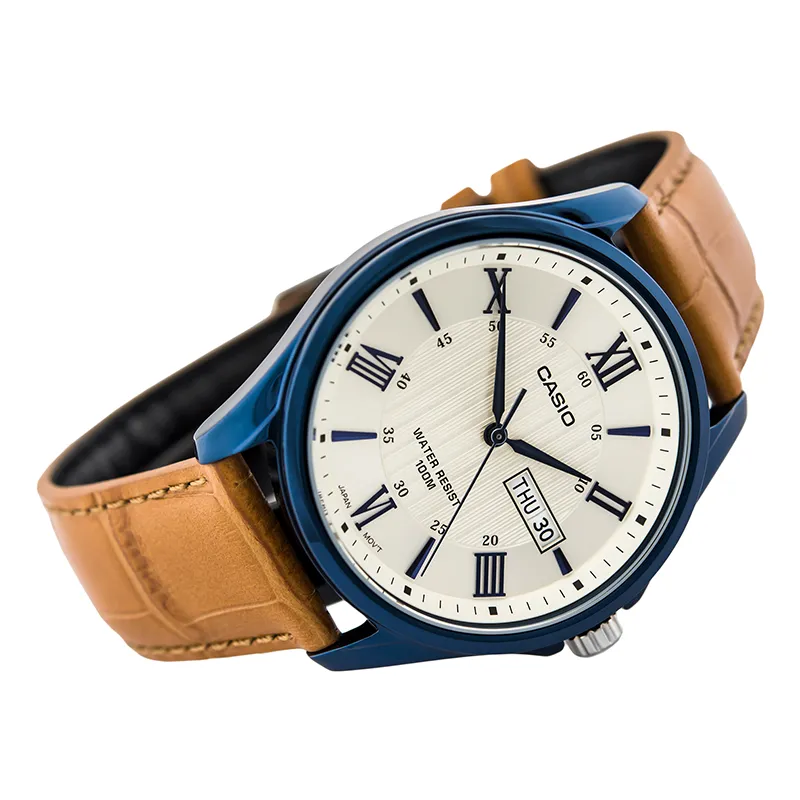 WW0063 Casio Enticer Day Date Blue Leather Belt Watch MTP-1384BUL-9AVDF