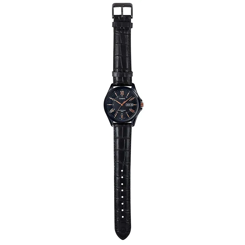 WW1121 Casio Enticer Day Date Black Leather Belt Watch MTP-1384BL-1A2VDF