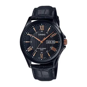 WW1121 Casio Enticer Day Date Black Leather Belt Watch MTP-1384BL-1A2VDF