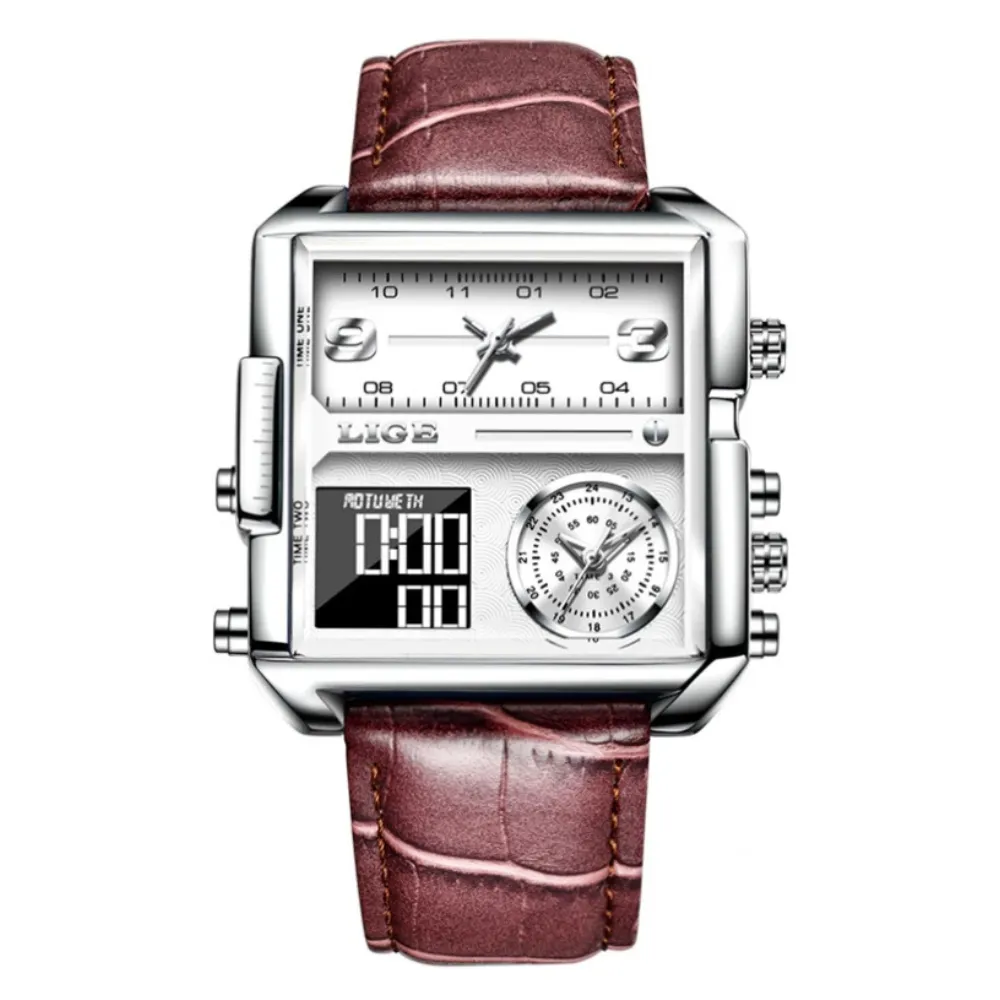 WW1730 Lige Triple Time Square Stainless Steel Belt Watch 8925