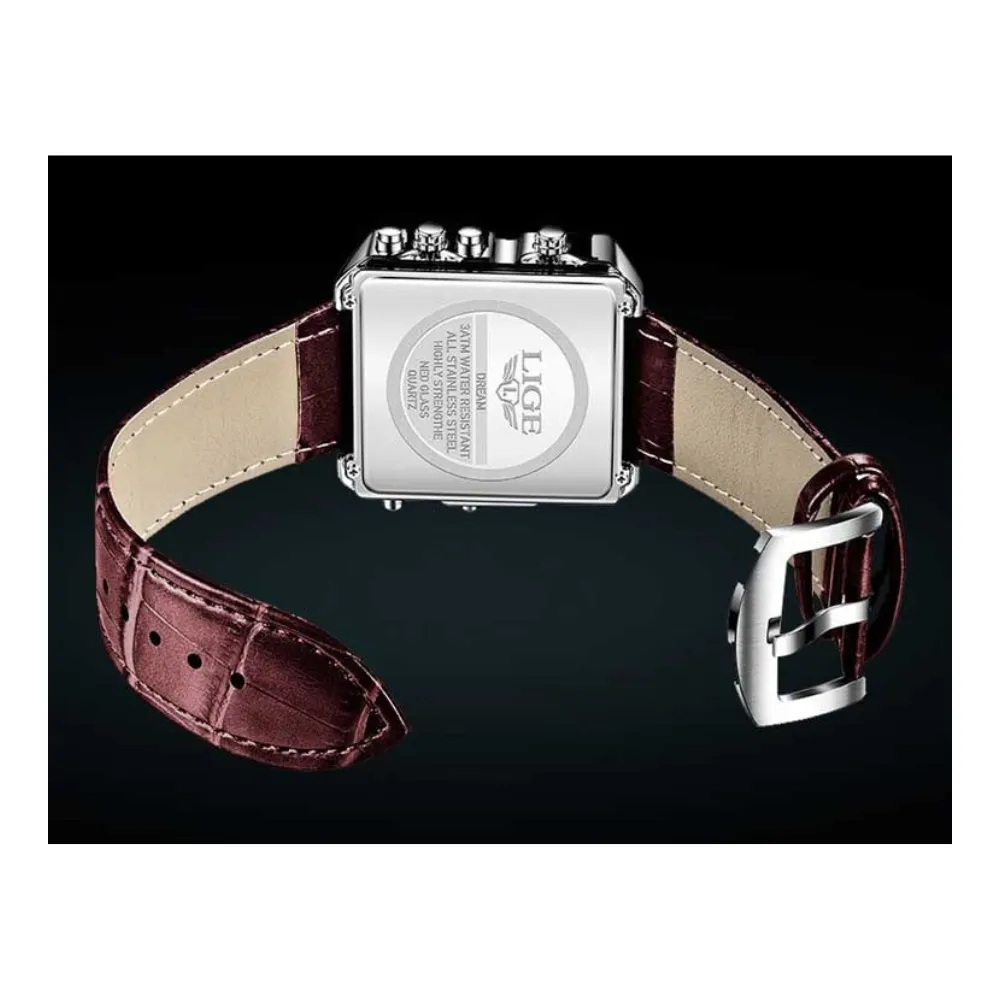 WW1730 Lige Triple Time Square Stainless Steel Belt Watch 8925
