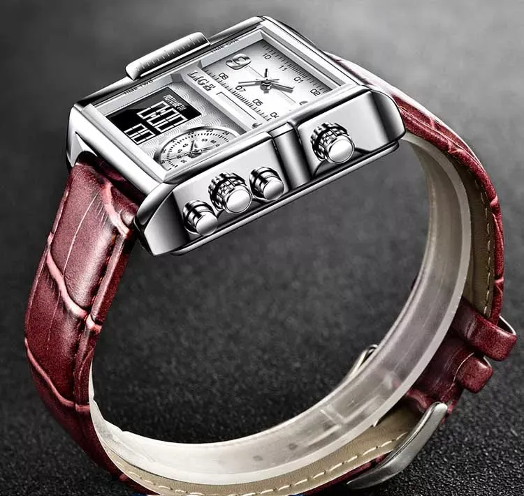 WW1730 Lige Triple Time Square Stainless Steel Belt Watch 8925