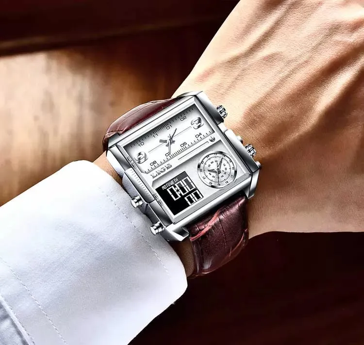 WW1730 Lige Triple Time Square Stainless Steel Belt Watch 8925