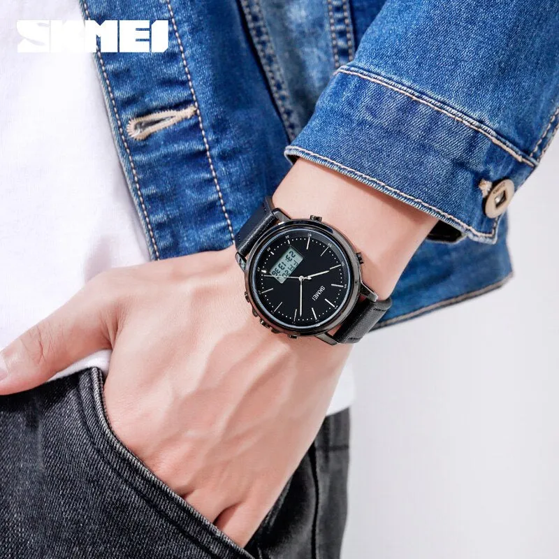 WW1856 Skmei Dual Time Black Leather Belt Watch 1652