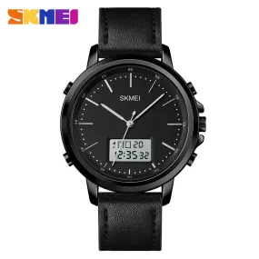 WW1856 Skmei Dual Time Black Leather Belt Watch 1652