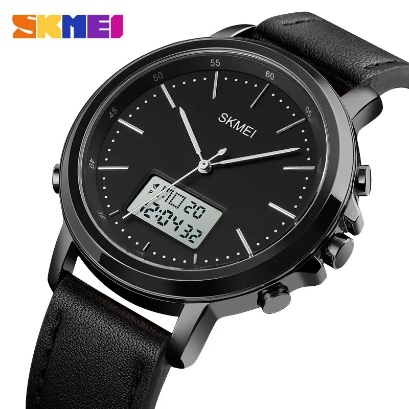 WW1856 Skmei Dual Time Black Leather Belt Watch 1652