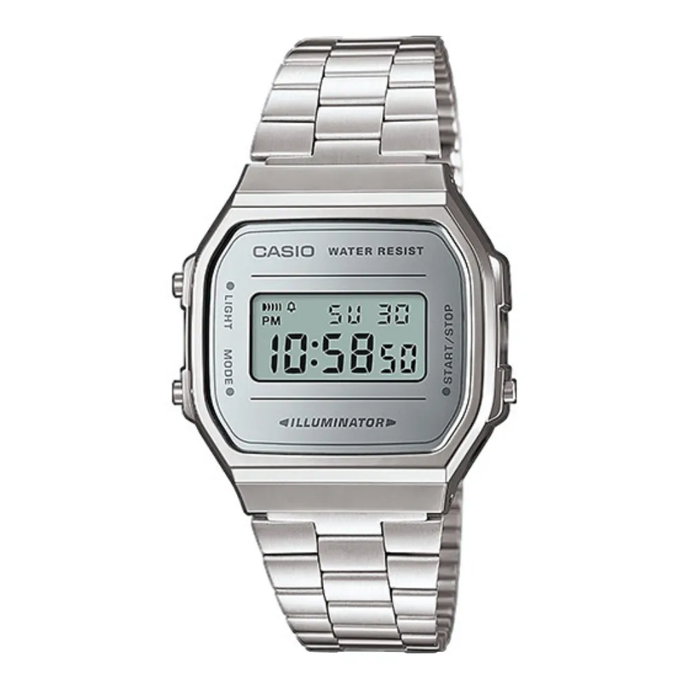 WW1887 Casio Vintage Illuminator Digital Silver Chain Watch A168WEM-7DF