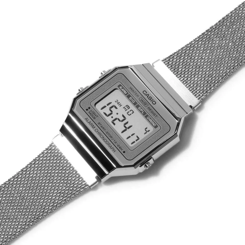 WW1941 Casio Vintage Super Slim Digital Silver Mesh Chain Watch A700WM-7ADF