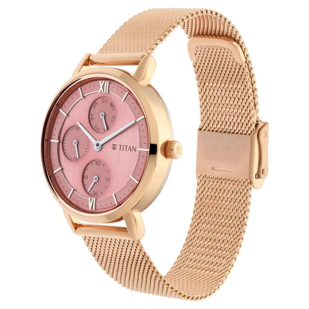 WW2206 Titan Workwear Multifunction Rose Gold Ladies Mesh Chain Watch 2652WM01